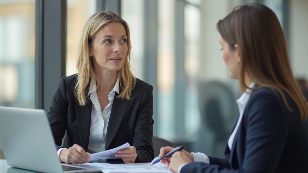 Профессиональное фото консультанта по финансовому планированию, обсуждающего финансовые цели с клиентом