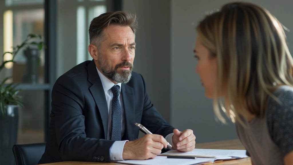 Профессиональное фото консультанта, обсуждающего финансовые цели с клиентом