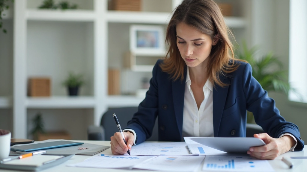 Профессиональный анализ финансовых документов на столе с графиками и калькулятором